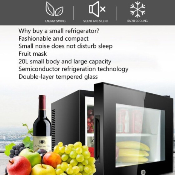 20L Mini Fridge with Window and Lock, Portable Electric Cooler with Adjustable Thermostat for Wine and Drinks, LED Light